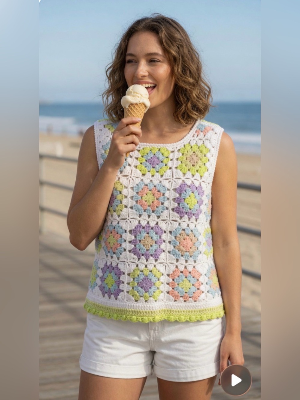 Alice + Olivia Crochet Tank Top in White with Pastel Accents